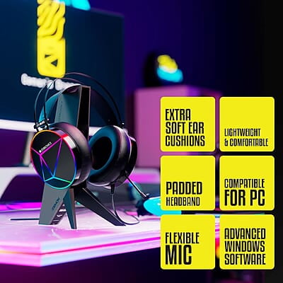 ZEBRONICS Zeb-Blitz USB Gaming Wired On Ear Headphones with Mic with Dolby Atmos, RGB Led, Windows Software, Simulated 7.1 Surround Sound, 2.4 Meter Braided Cable Flexible Padded Ear Cushions