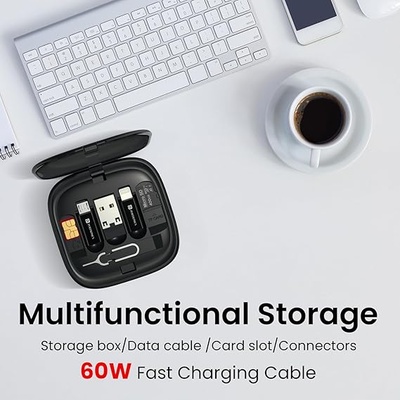 Portronics Snapcase 2 60W Multifunctional Fast Charging Data Cable Kit with Type C to Type C Retractable Cable, Conversion Set USB A & Type C to Male Micro/Type C/Lightning,Sim Storage,Sim Eject Pin Portronics Snapcase 2 60W Multifunctional Fast Charging Data Cable Kit with Type C to Type C Retractable Cable, Conversion Set USB A & Type C to Male Micro/Type C/Lightning,Sim Storage,Sim Eject Pin