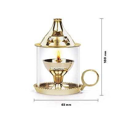 Borosil Medium Size Mangal Diya Decorative Brass Glass Oil Lamp |