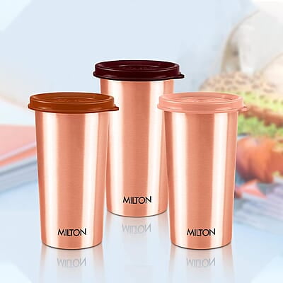 MILTON Copper Drinking Water Tumbler with Lid, 1 Piece, 480 ml, Copper 100% Leak Proof