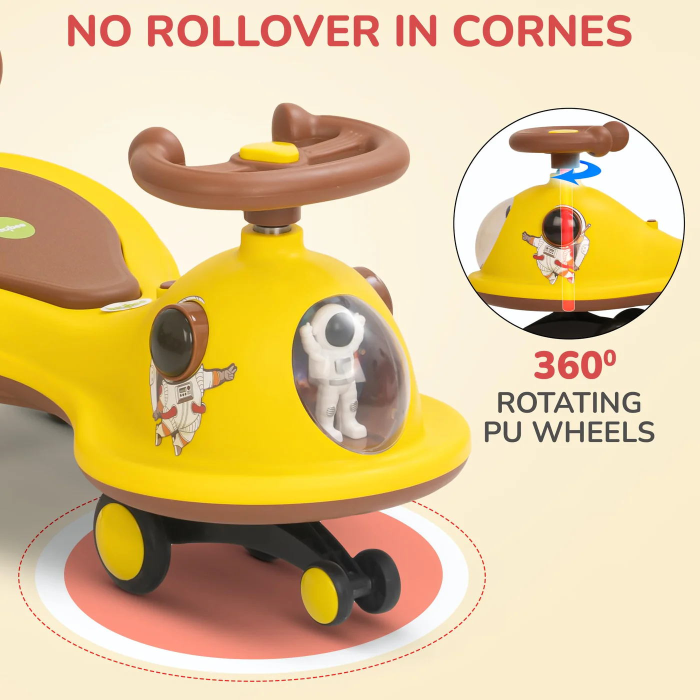 Baybee Astro Baby Swing Car for Kids-Yellow/Brown