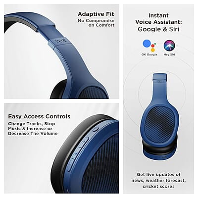 boAt Rockerz 460 Wireless Over Ear Headphones w/Up to 30hrs Playtime, 40mm Drivers, BEAST™ Mode, ENx™, Dual Pairing, BT v5.2, Instant Voice Assistant, Adaptive Fit