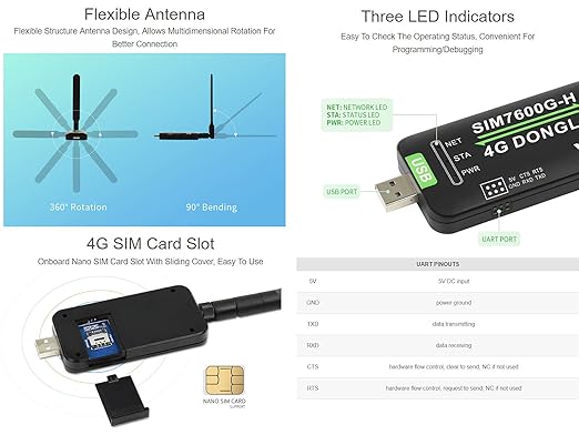 SIM7600G-H 4G DONGLE, GNSS Positioning, Global Band Support