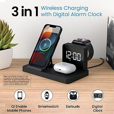 Portronics Bella 15 W 3 in 1 Wireless Charger for iPhone 15/15 Plus/15 Pro/15 Pro Max, iPhone 14/14 Plus/14 Pro/Max, iPhone 13, 13 Pro/Max, Airpods 3rd/2nd gen and Apple Watch Series