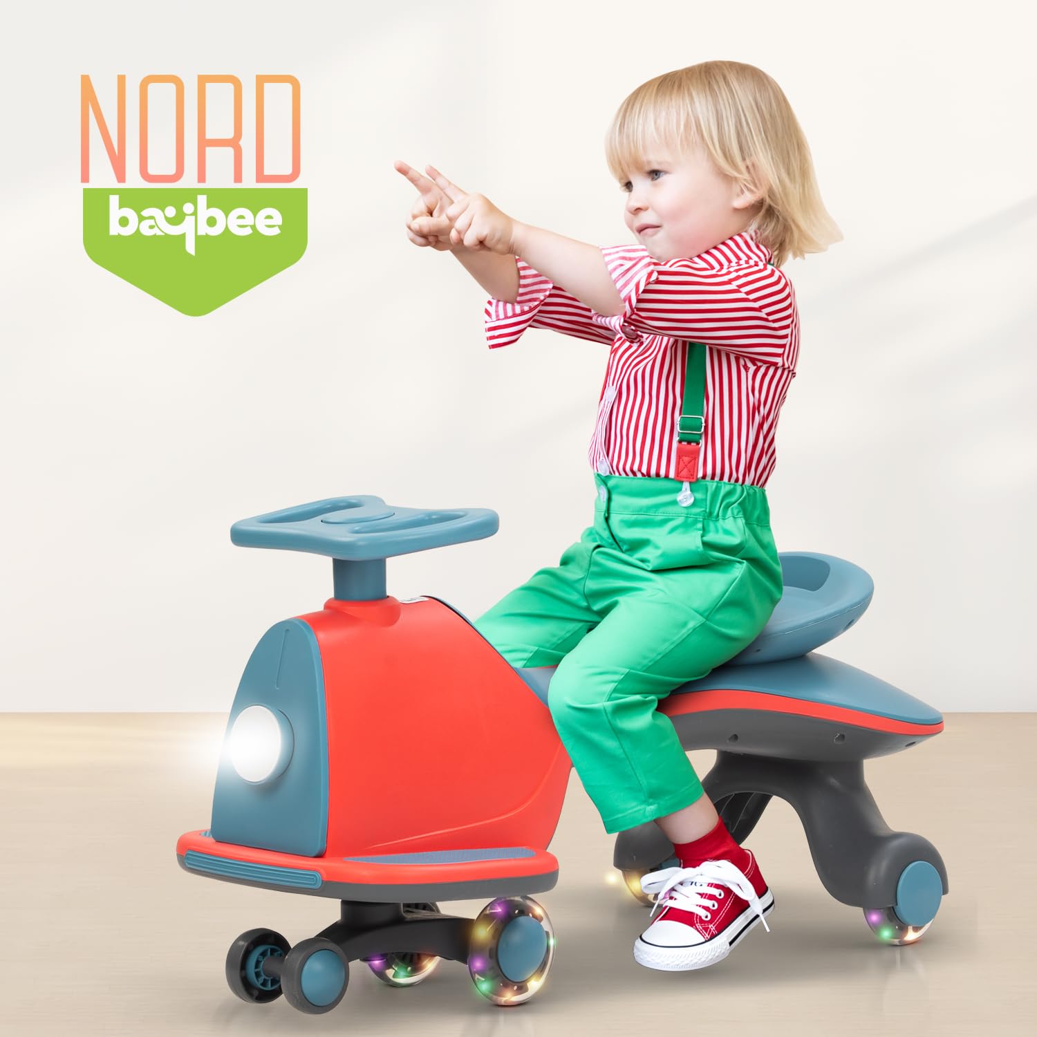 Baybee Nord Kids Magic Swing Car for Kids-Red/Blue