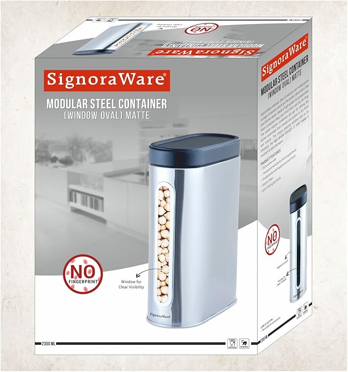"Signora Ware Modular Steel Container  ( Window Oval Matte ) 2300 ML