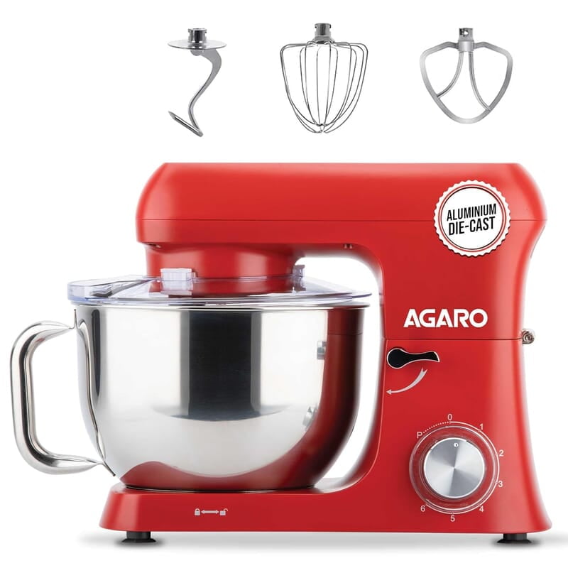 AGARO Supreme Stand Mixer 1500W with 6.2L SS Bowl, 6 Speed Setting, Pulse Function, Die Cast Aluminium Body, Copper Motor