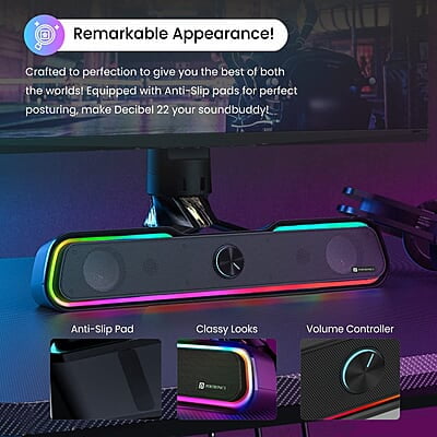 PORTRONICS DECIBEL 10W WIRLESS BLUETOOTH SOUND BAR WITH LED LIGHT