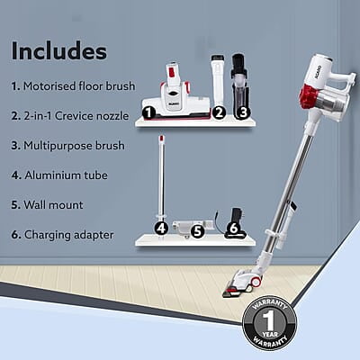 AGARO Regency Cordless Stick Vacuum Cleaner, Dry Vacuuming, 2 Suction Modes, 7 kPa Suction Power