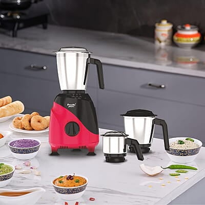 Preethi Peppy MG-245 mixer grinder, 750 watt, Black & Red, 3 jars, Vega W5 Motor with 5yr Warranty