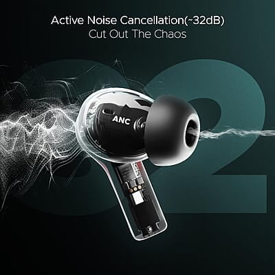 boAt Airdopes Flex 454 ANC Truly Wireless in Ear Ear Buds w/Smart Features, ANC, 60HRS Playback,Hearables App Support,4 Mics ENx,Multi Point,ASAP Charge, IPX5,Beast Mode Ear Buds TWS