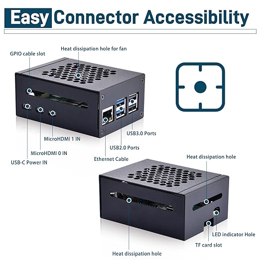 52Pi Raspberry Pi 5 Aluminum Black Case with Built-in Heat Dissipation Column and Heatsinks