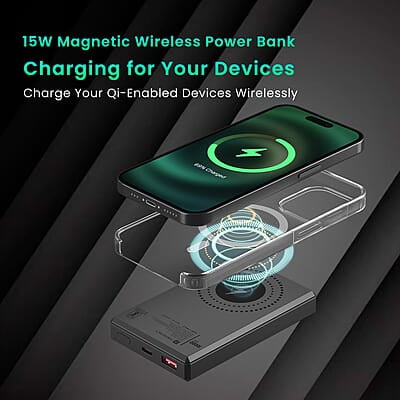Portronics Luxcell MagClick 10k 10000 mAh 15W Magnetic Wireless Fast Charging Power Bank Premium Finish, 22.5 Wired Output