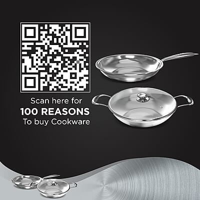 Preethi Metallica Collection Triply Stainless Steel set, 26 cm Kadai with Glass Lid, 26 cm Fry Pan, Gas & Induction Compatible