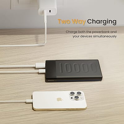 Ambrane 10000mAh Slim Power Bank, 20W Fast Charging, Dual Output, Type C PD (Input & Output), Quick Charge