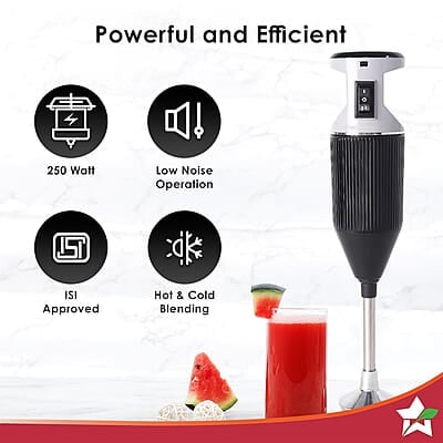 Wonderchef Prima Plus Electric 250 W Hand Blender 2 Speed Button Hot & Cold Blending Wonderchef Prima Plus Electric 250 W Hand Blender 2 Speed Button Hot & Cold Blending