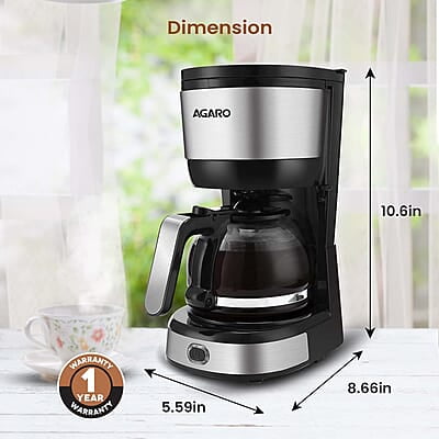AGARO Royal 4 Big Cups Drip Coffee Maker, 600 Ml Borosilicate Glass Carafe Jar, 750W