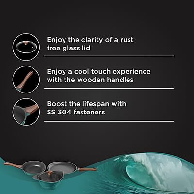 Preethi Artistic Collection Die Cast Non Stick Set, 27 cm Tawa, 24 cm Fry Pan, Kadai 24 cm with Glass Lid Preethi Artistic Collection Die Cast Non Stick Set, 27 cm Tawa, 24 cm Fry Pan, Kadai 24 cm with Glass Lid