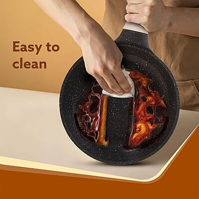 AGARO Imperial Granite Non Stick Frypan with Glass Lid, 1.6L / 24cm, Cast Aluminium Body