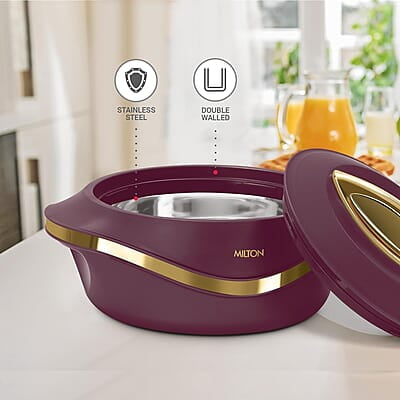MILTON Pearl 1000 Inner Stainless Steel Casserole, 860 ml Maroon
