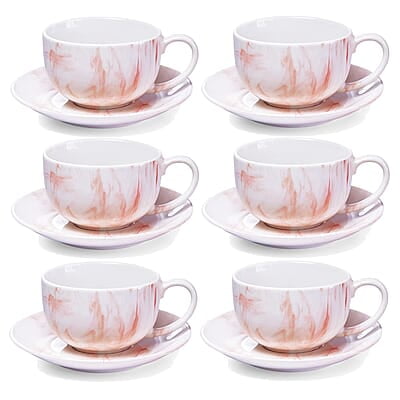 Treo by Milton Marble Cup and Saucer Set of 12, Marble Brown
