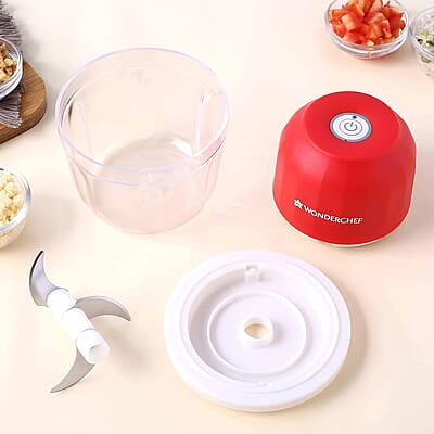 Wonderchef Zippy Rechargeable Wireless Electric Cordless Chopper, Stainless Steel 350 ML, 30 Watts