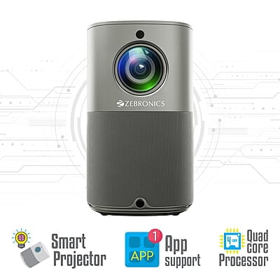 ZEBRONICS PIXAPLAY 18, Smart Vertical Projector, 3800 Lumens, 4K Support, Dolby Audio, 200 inch Screen Size, HDMI, USB, WiFi, Supports Bluetooth, 1080p Native, Electronic Focus, APP Support, Miracast