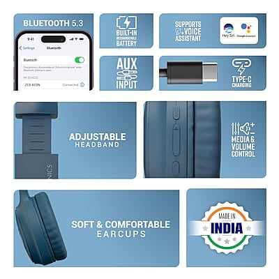 ZEBRONICS New Launch Aeon Wireless Over Ear Headphone with 110H Battery Backup, Supports Bluetooth & Aux, Gaming Mode, Enc, Dual Pairing, Rapid Charging