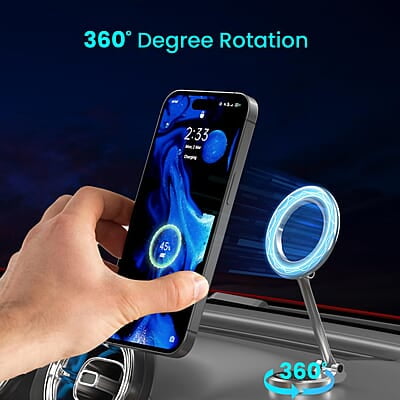 Portronics Mogun 3 Magnetic Car Phone Holder with 360° Rotation Base, Strong Magnets Metal Alloy Build