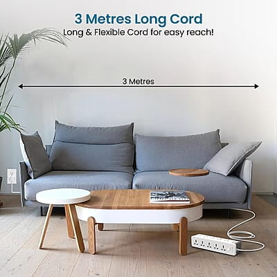 Portronics Power Plate 14 Extension Board with 10 Universal Sockets, 25W Type-C PD, 3 USB Charging Ports, 3 Meter Long Cord, 2500 Watts