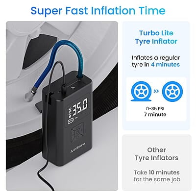 Ambrane Wired Tyre Inflator Air Pump for Cars with digital display & LED Light, 60W with up to 100 Psi, Portable Air Compressor, with Nozzles for Car, Bike, Motorcycle, Sports Ball