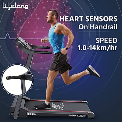 Lifelong FitPro LLTM111 (2.5 HP Peak) Motorized Treadmill for Home with 12 preset Workouts, Max Speed 14km/hr., Bluetooth Speaker Max. User Weight 110kg