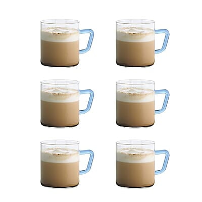 Borosil Vision 6 Pcs Tea n Coffee Borosillicate Glass 190 ml Classic Mug Set with Green Handle | Microwave Safe, Scratch Resistance, Lightweight | for Chai, Green Tea, Milk | Transparent