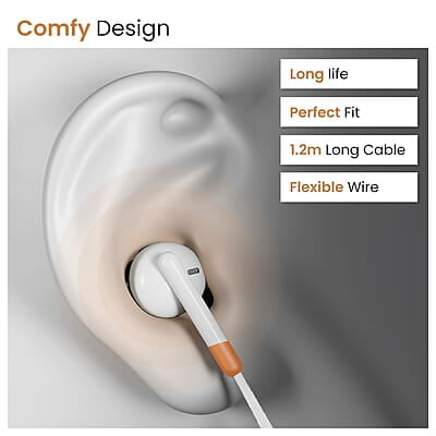 Ambrane Wired Type C in Ear Earphones with in-line Mic for Clear Calling, 1.2M Cable, 14mm Dynamic Drivers for BoostedBass, Multi-Functional Controller for Type C Enabled Mobiles Stringz 02