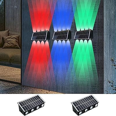 Solar Powered RGB Wall Lights Outdoor Waterproof Up and Down Lights Outside LED Wall Washer
