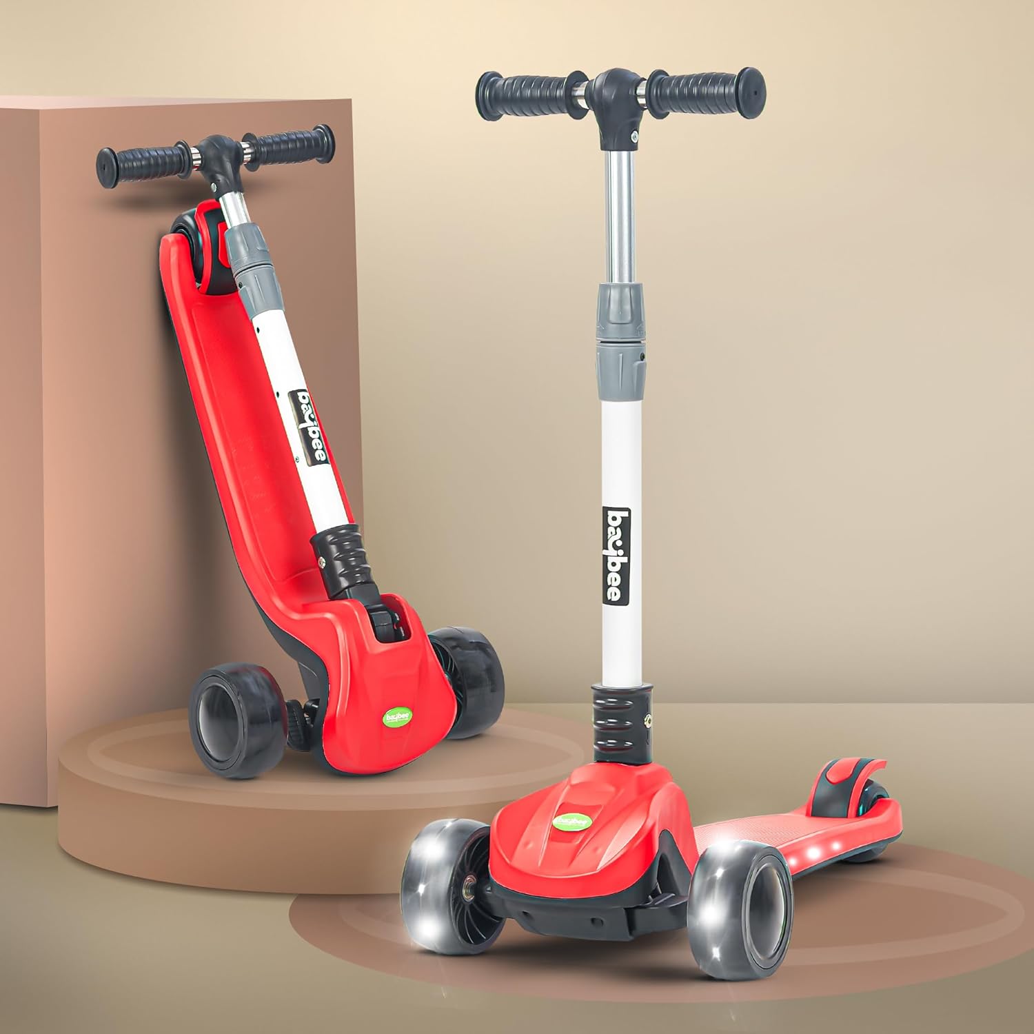 Baybee Phantom Skate Scooter for Kids, Foaldble 3 Wheel Kids Scooter with 3 Height Adjustable- Red