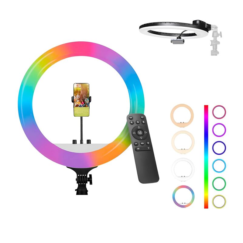 DIGITEK® (DRL-18 RGB) 18 Inch Multi-Color LED Ring Light with Remote Control & Smartphone Holder - Adjustable Color Temperature