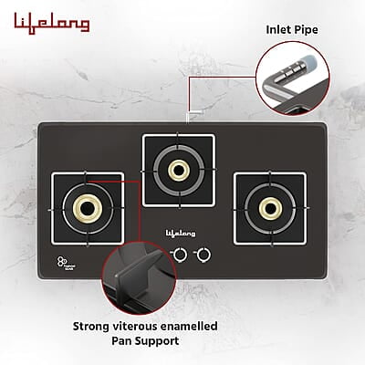 Lifelong LLHT913 Sigma Auto Ignition Counter-Top Hob Top High Efficiency 3 Burner Sleek Design