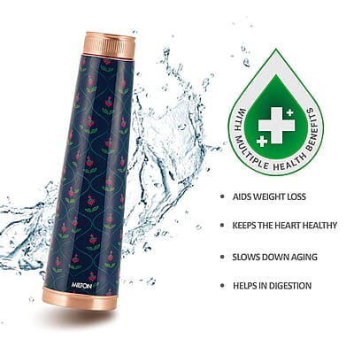 MILTON Copper Delight Design Water Bottle, 915 ml, Ethnic  Lacquer Coating, Curved bottle