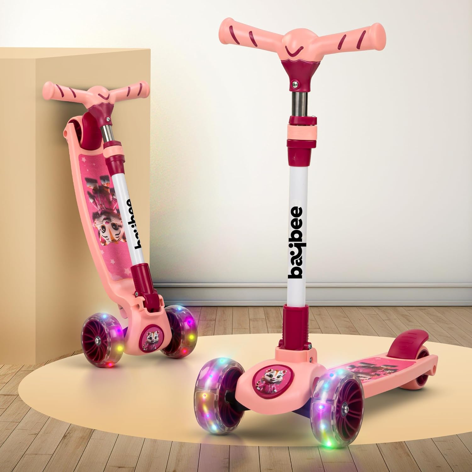 Baybee Kitty Kick Scooter for Kids, Foldable Kids Scooter- Pink