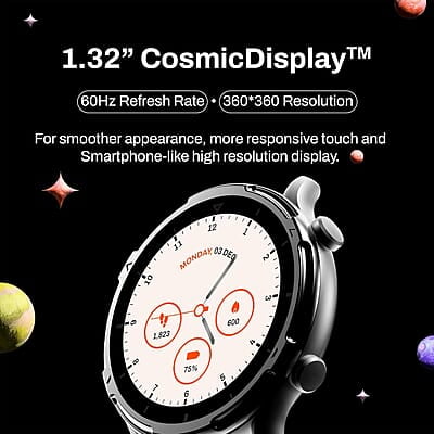 Fitshot 1.32" Round CosmicDisplay 360 * 360 High Resolution with BT Calling Smartwatch, 100+ Sports Mode with IP68, Sp02 Tracking, 100+ Watch Faces, AI Voice Assistant