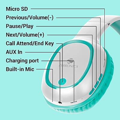 ZEBRONICS Thunder Bluetooth 5.3 Wireless Over ear Headphones with 60H Backup, Gaming Mode, Dual Pairing, ENC, AUX, Micro SD, Voice Assistant, Comfortable Earcups, Call Function