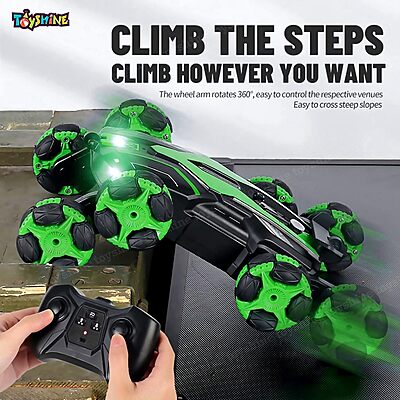 6 Wheels 360°Rotating Remote Control Rechargeable Stunt Car Swing Arm Vehicle Deformation Off Road 2.4GHZ - Green