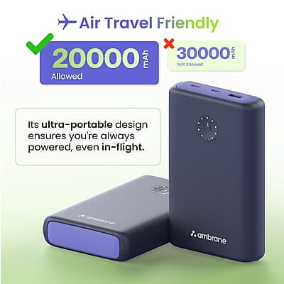 Ambrane 85W Fast Charging Powerbank for MacBook, Type C Laptop & Mobile Charging, 20,000mAh Battery, Triple Output