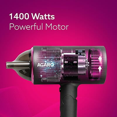 AGARO HD-1214 Premium Hair Dryer with 1400 Watts Motor, 3 Temperature Settings & Cool Shot