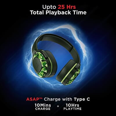 boAt Rockerz 425 Bluetooth Wireless On Ear Headphones Signature Sound, ENx Tech, ASAP Charge, 25H Playtime, Bluetooth V5.2, Dual Pairing with Mic