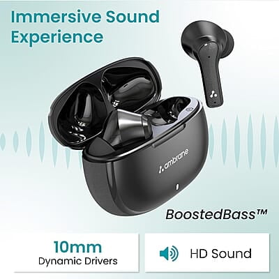 Ambrane TWS in Ear Earbuds with ENC Clear Calls & High Bass, 31h Playtime, BT 5.1 Wireless Headphone, Touch Control in Ear TWS with 4 Mic, IPX4 Water Resistance & Voice Assistance