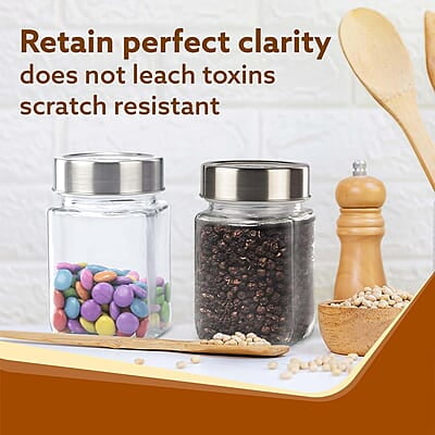 AGARO Elegant Cube Jar 310 ml, Steel Lid, Storage Glass Container Pack of 6 AGARO Elegant Cube Jar 310 ml, Steel Lid, Storage Glass Container Pack of 6