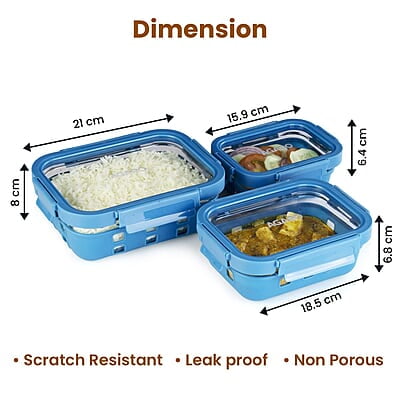 AGARO Imperial Borosilicate Glass Containers with Silicone Sleeves & with Lock Lid, 3 pcs Set, 370ml, 640ml, 1050ml