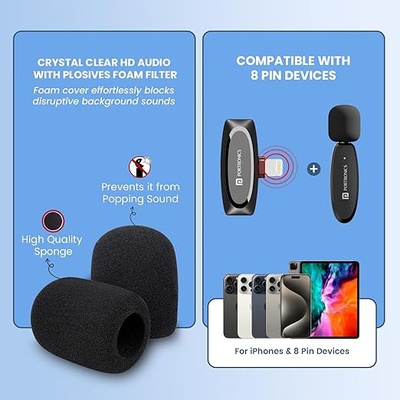 Portronics Dash 7 Omnidirectional 8 Pin Wireless Microphone, Noise Cancellation, Plug & Play, Lapel Wireless Mic for Video Recording, Supports 8 Pin iPhone, iPads (Black) Portronics Dash 7 Omnidirectional 8 Pin Wireless Microphone, Noise Cancellation, Plug & Play, Lapel Wireless Mic for Video Recording, Supports 8 Pin iPhone, iPads (Black)